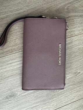 Michael Kors Saffiano Leather Wristlet in Dusty Plum